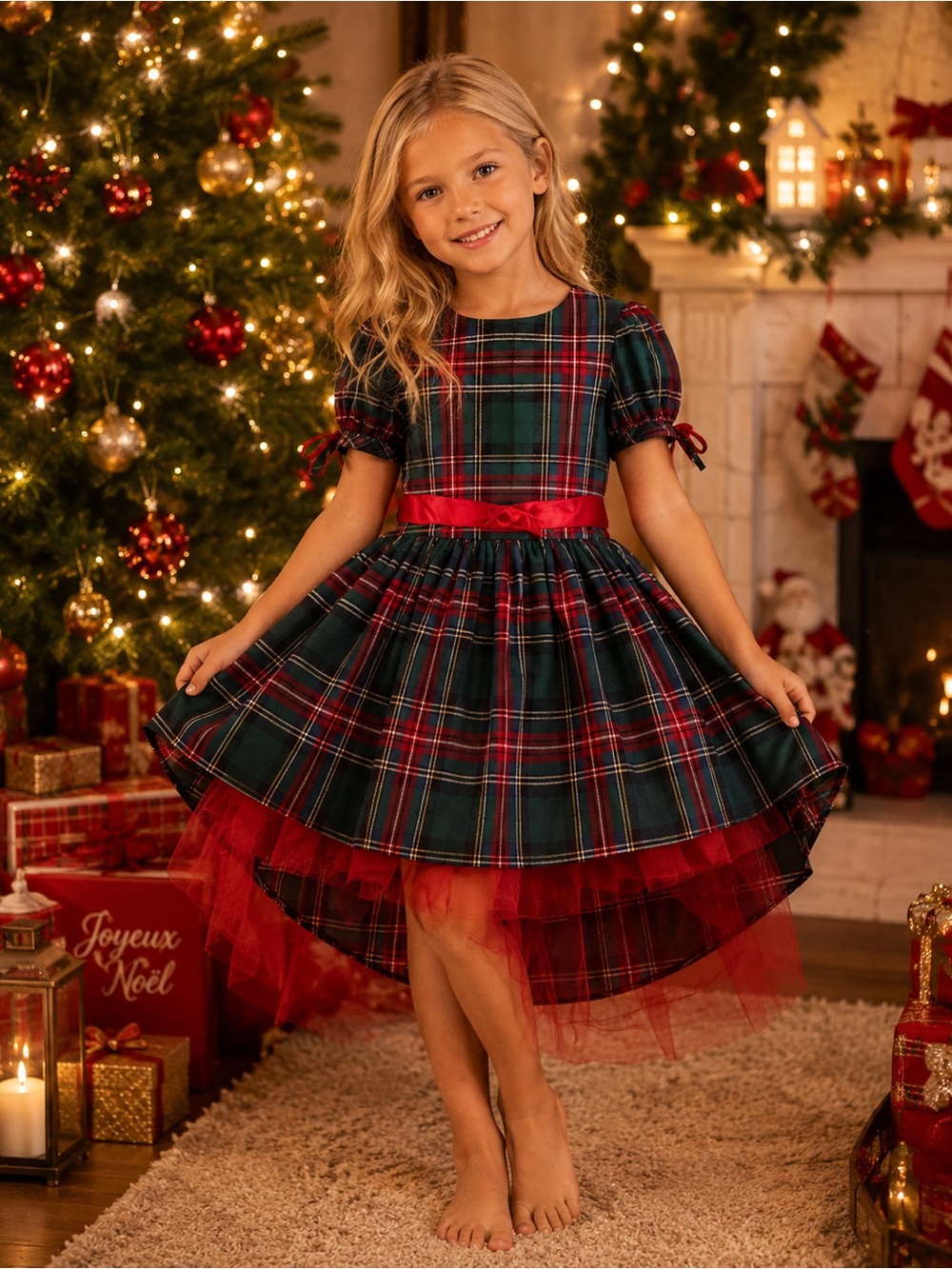 7/8Y - BMG - Vintage Plaid Red and Green girl  Dress